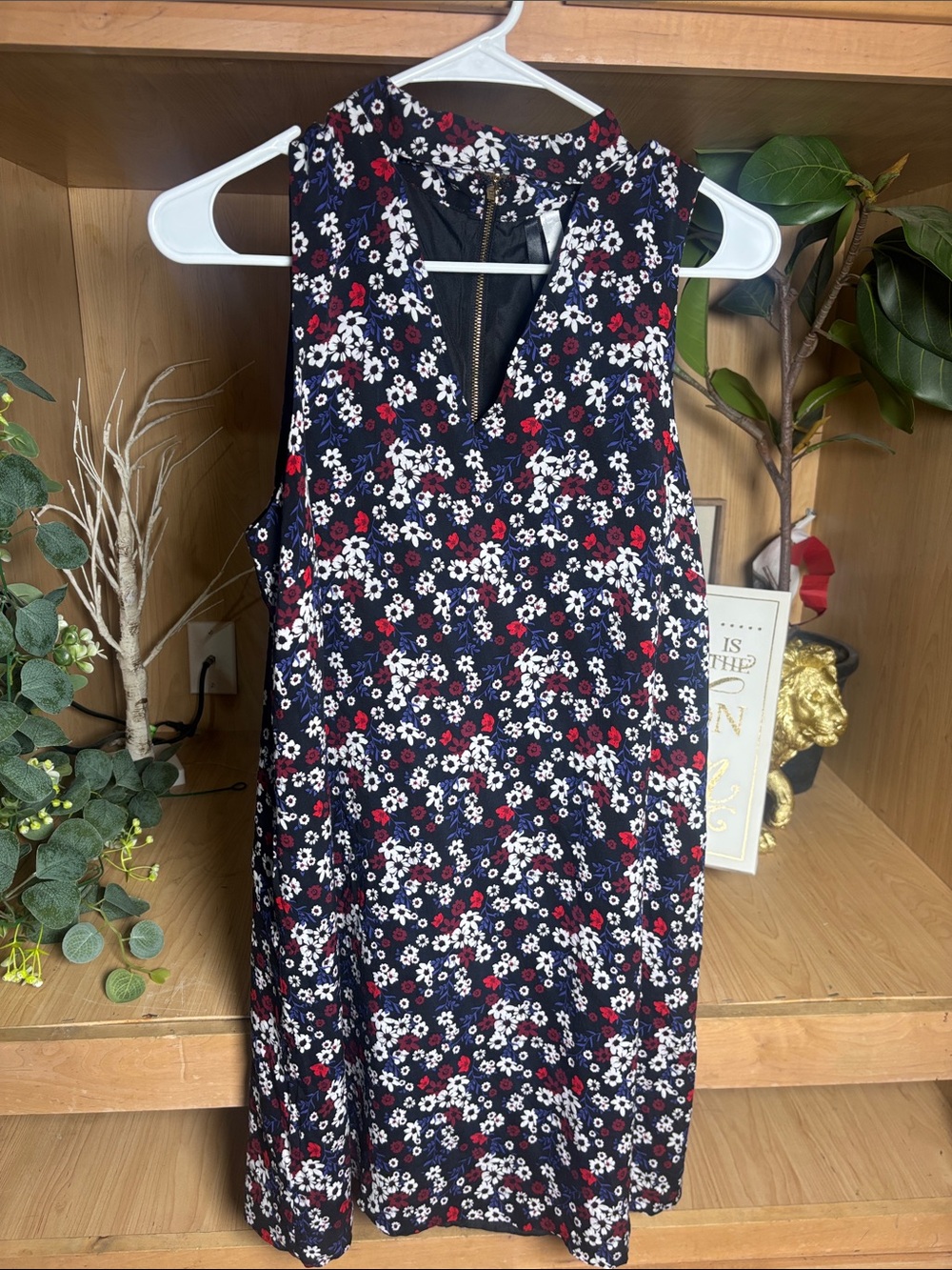 Kensie Navy Sleeveless Mini Dress with Red & White Floral Print
